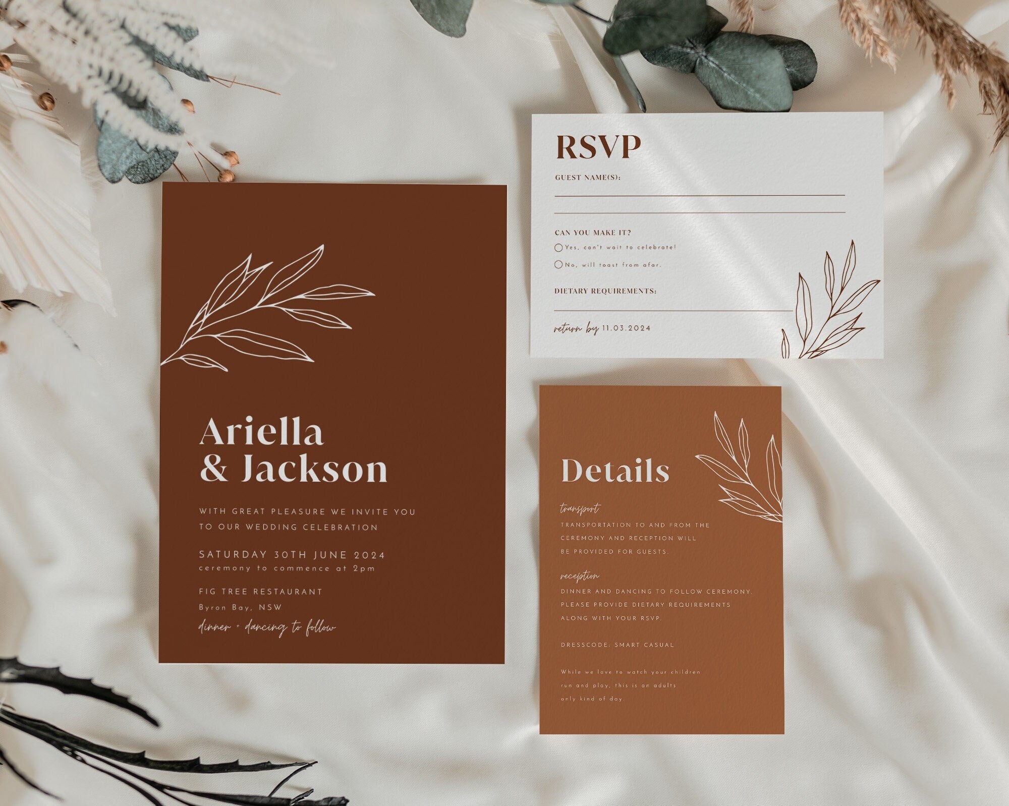 Boho Wedding Invitation Template Set Minimalist Wedding - Etsy