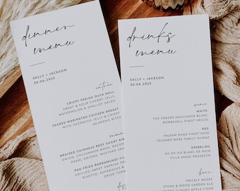 Minimal Wedding Menu Template, Minimalist Wedding Menu, Modern Wedding Menu, Let's Eat Menu, Templett Wedding Menu, Editable Menu, Sally