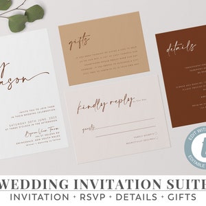 Minimalist Wedding Invitation Template Set, Wedding Invitation Template Download, Editable Modern Wedding Invite, Instant Download, Amy image 2