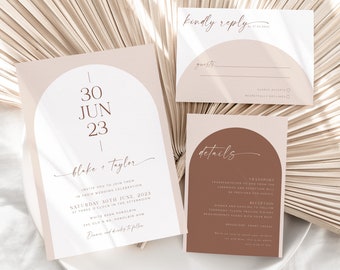 Bogen Hochzeitseinladung Vorlagen Set, minimalistische Hochzeitseinladung Vorlage Download, bearbeitbare moderne Hochzeit einladen Sofortiger Download Blake