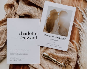 Wedding Invitation Template, Invitation with Photo, Minimalist Wedding Invite, Wedding Invitation Template Download, Rustic, Charlotte