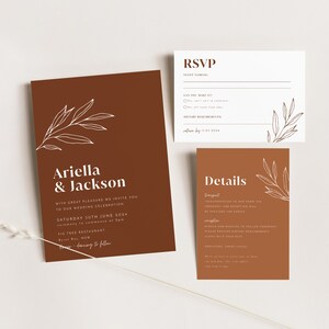 Boho Wedding Invitation Template Set, Minimalist Wedding Invite Template Download Editable, Rustic Terracotta, Ariella image 5