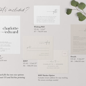 Minimalist Wedding Invitation Set, Simple Elegant Wedding Invitation Template, Printable Wedding Suite, Editable Wedding Invite, Charlotte image 5