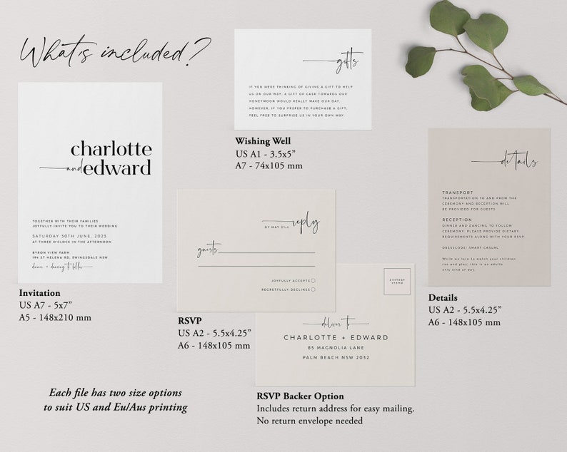 Minimalist Wedding Invitation Set, Simple Elegant Wedding Invitation Template, Printable Wedding Suite, Editable Wedding Invite, Charlotte image 5