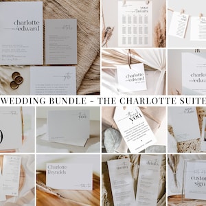 Wedding Invitation Bundle, Minimalist Wedding Invitation Template, Wedding Suite, Printable Wedding Invitation, Editable Modern, Charlotte image 1