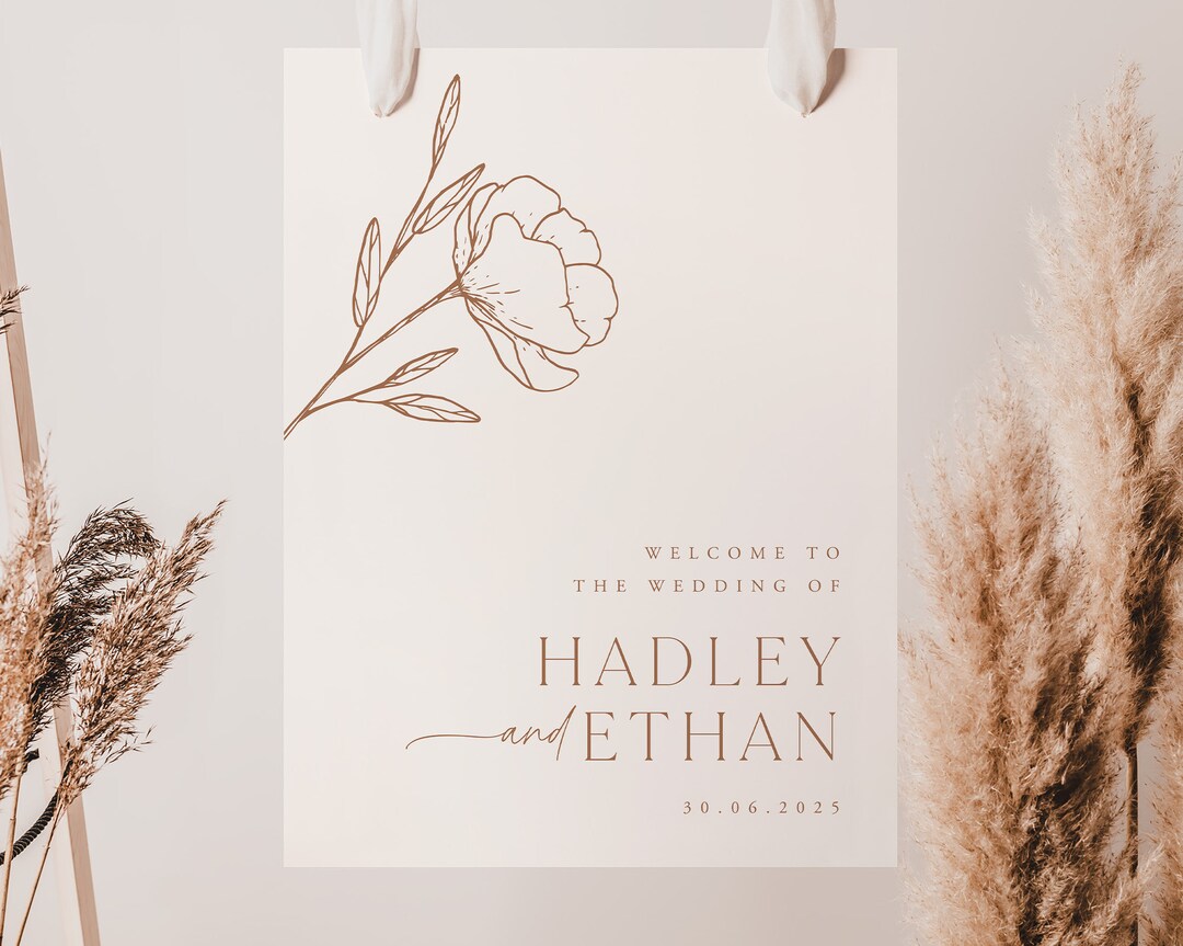 Minimalist Wedding Welcome Sign Template, Editable Neutral Minimal ...