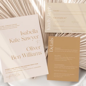 Minimalist Wedding Invitation Template Set, Bold Wedding Invitation Template Download, Editable Modern Wedding Invite, Neutral, Isabella