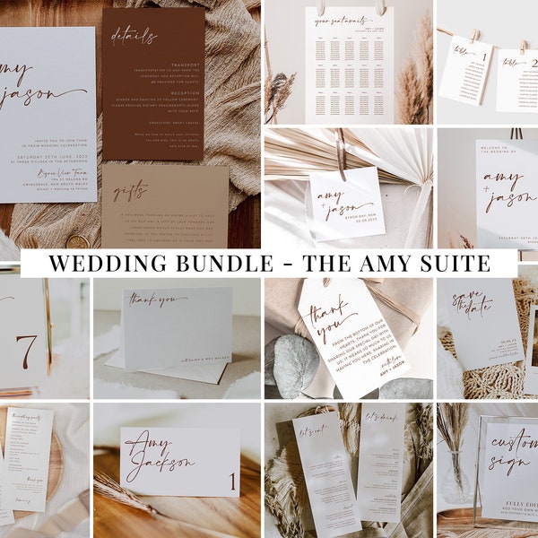 Wedding Invitation Bundle, Minimalist Wedding Invitation Template, Wedding Suite, Printable Wedding Invitation, Editable Modern Wedding, Amy