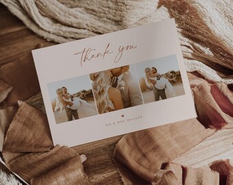Photo Wedding Thank You Card Template: Minimalist Bianca Design (Instant Download)