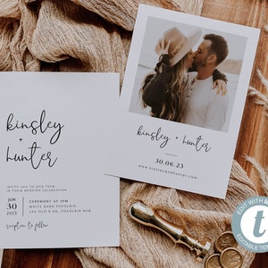 Wedding Invitation Template, Invitation with Photo, Minimalist Wedding Invite, Wedding Invitation Template Download, Rustic Wedding, Kinsley image 2