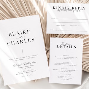 Wedding Invitation Set, Minimalist Wedding Invitation Template Download, Editable Modern Wedding Invite, Instant Download Template, Blaire