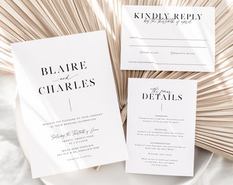 Wedding Invitation Set, Minimalist Wedding Invitation Template Download, Editable Modern Wedding Invite, Instant Download Template, Blaire