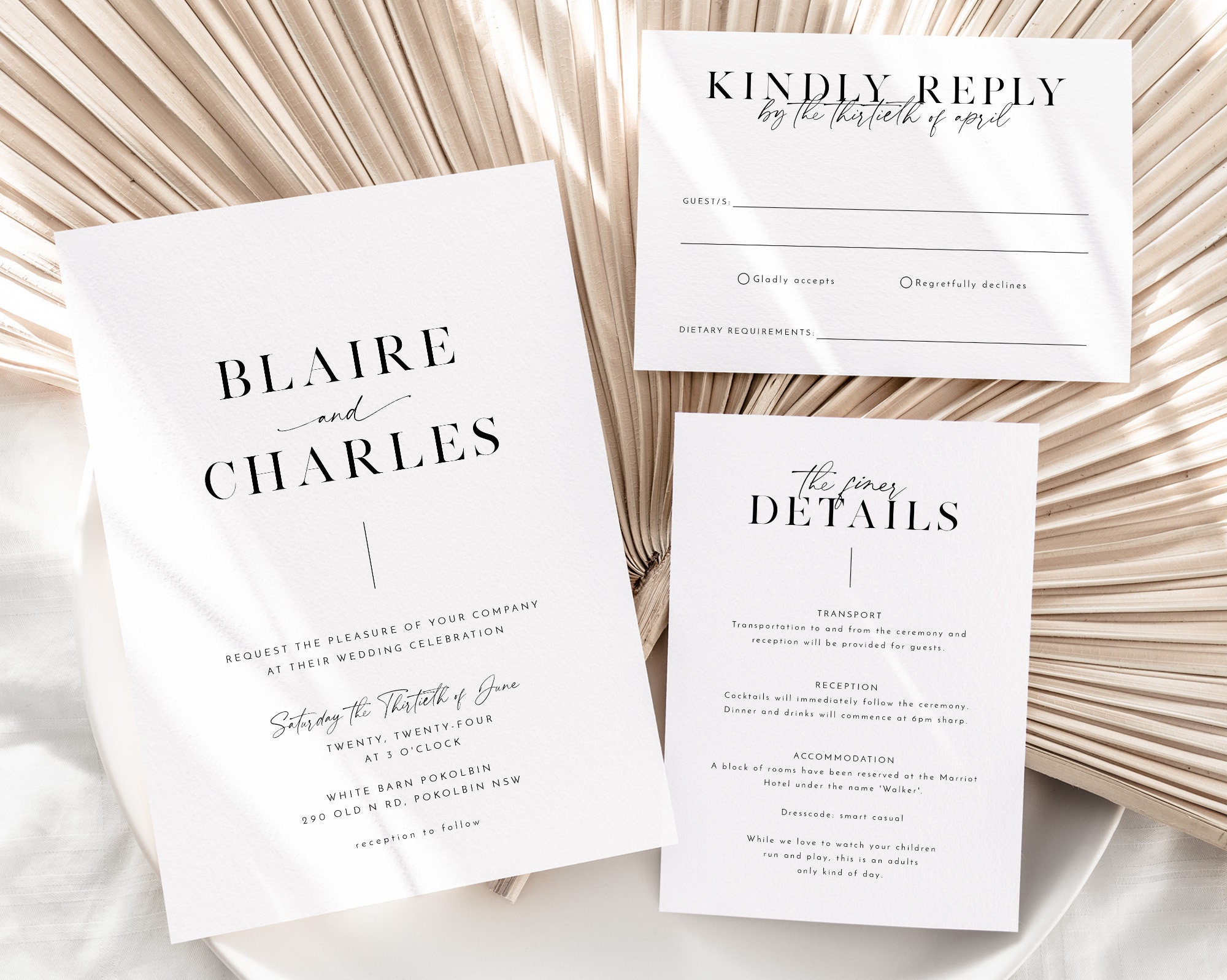 Wedding Invitation Set Minimalist Wedding Invitation Template - Etsy