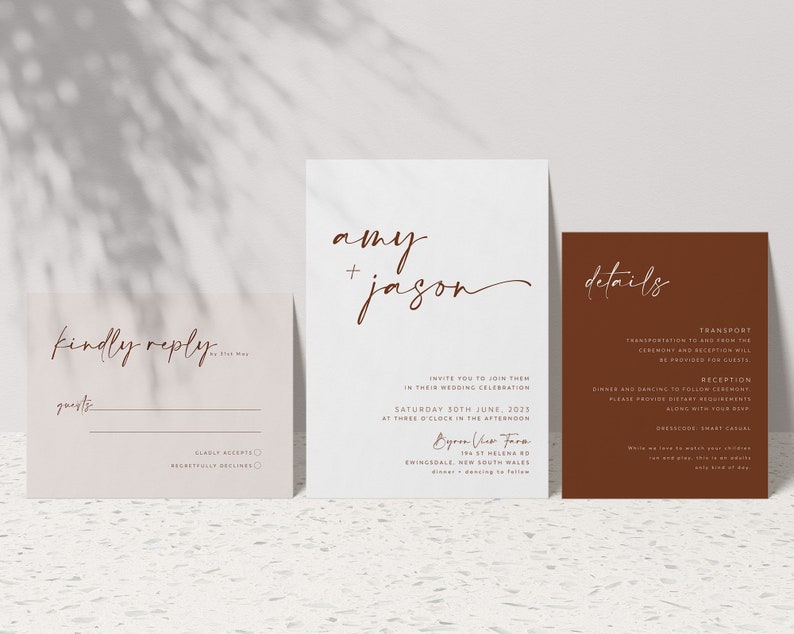 Minimalist Wedding Invitation Template Set, Wedding Invitation Template Download, Editable Modern Wedding Invite, Instant Download, Amy image 6