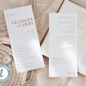 Minimalist Wedding Program, Wedding Ceremony Program Template, Order of Ceremony, Editable Program, Printable Rust Minimal Program, Georgia