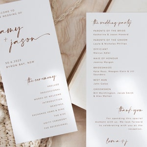 Minimalist Wedding Program Template, Modern Wedding Program, Editable Order of Ceremony, Wedding Ceremony Program, Printable Program, Amy