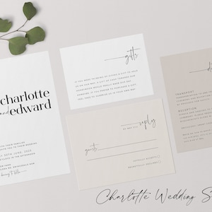 Minimalist Wedding Invitation Set, Simple Elegant Wedding Invitation Template, Printable Wedding Suite, Editable Wedding Invite, Charlotte image 3