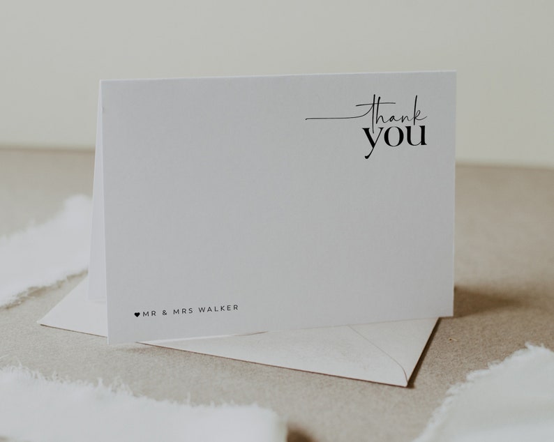 Thank You Card Template, Printable Thank You Card, Instant Download Thank You Cards, Modern Wedding Thank You, Minimalist Wedding, Charlotte image 2