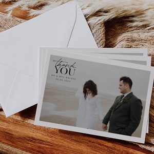 Photo Thank You Card, Wedding Thank You Card, Minimalist Wedding, Modern Wedding Thank You Card, Editable Thank You Card Template, Bonnie