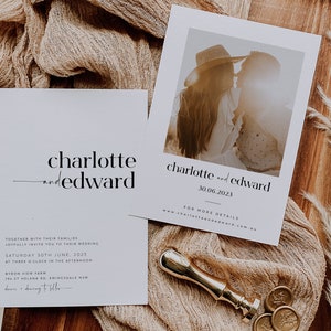 Minimalist Wedding Invitation Set, Simple Elegant Wedding Invitation Template, Printable Wedding Suite, Editable Wedding Invite, Charlotte image 2