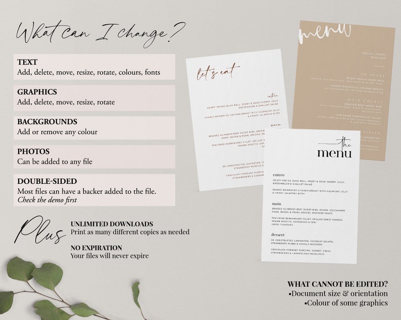 Minimal Wedding Menu Template, Minimalist Wedding Menu, Modern Wedding Menu, Let's Eat Menu, Templett Wedding Menu, Editable Menu, Charlotte image 8