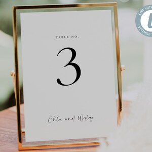Minimalist Wedding Table Numbers: 5x7, 4x6 Editable Template (Printable)