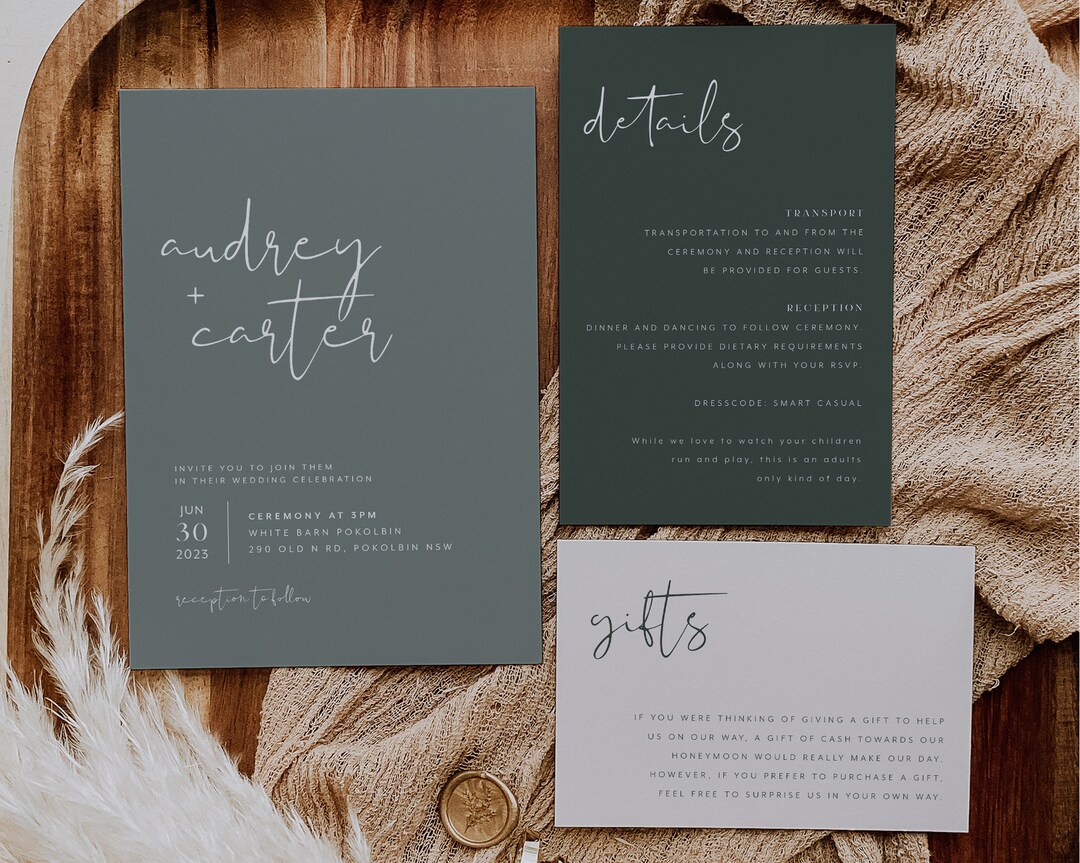 Modern Minimal Wedding Invitation Template Set Printable Rust Etsy 