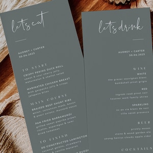 Minimal Wedding Menu Template, Minimalist Wedding Menu, Modern Wedding Menu, Let&#39;s Eat Menu, Templett Wedding Menu, Editable Menu, Audrey