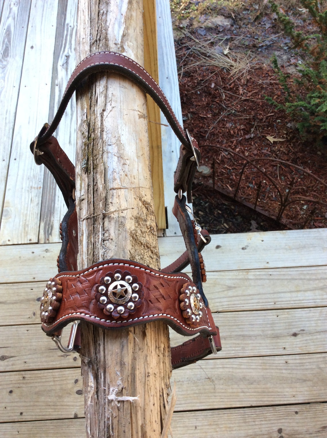 Amish Handmade Leather Tooled Show Halter Etsy