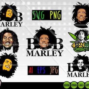 7 Bob Marley svg cut files bundle, Cricut Silhouette png printable vector clip arts svg bundle for cutting machines