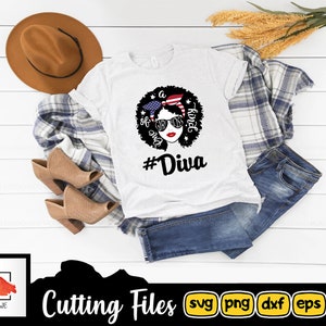 Girl Boss svg cut file | One of a kind Tshirt design | afro woman svg dxf png for Cricut Silhouette clipart with american flag svg