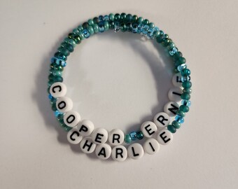 Personalized Name Beaded Bracelet: Glass Bead Memory Wire Bracelet