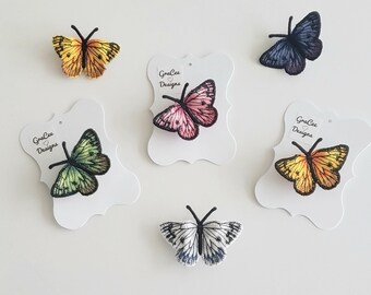 Embroidered Butterfly Lace Pin: Bold Colors, Detailed Design