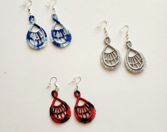 Fringe Earrings, Lace, Filagree, Embroidered, Sterling Silver, Polyester, Nickel Free