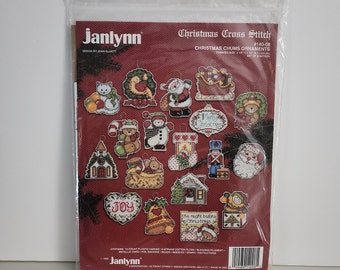 Janlynn Christmas Cross Stitch, Christmas Chums Ornaments, Plastic Canvas Kit, Vintage 1993