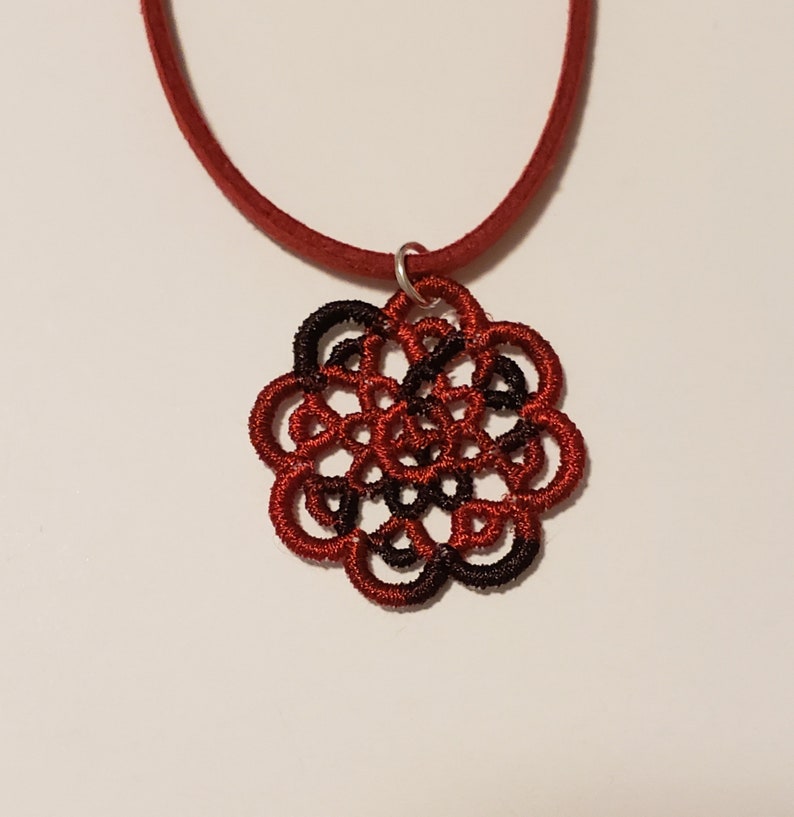 Necklace, Collar, Choker, Adjustable, Cord, Embroidered, Variegated, Heart, Circle, Flower image 2