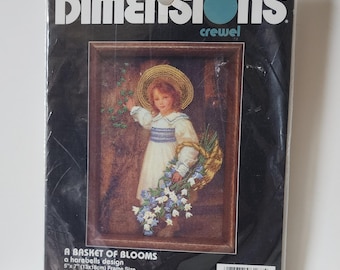 Dimensions, Crewel, A Basket of Blooms, 1990 Vintage Kit, Sealed Kit #6168