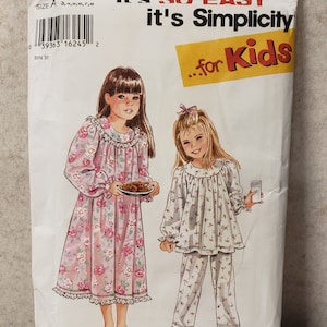 Pajamas, Nightgown, Vintage Sewing Pattern, Vintage Clothing, Simplicity, So Easy 9296 for Kids