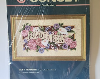 Sunset Needlepoint, Rosy Reminder, Powder Room, 1994 Vintage Kit, Sealed Kit #12103