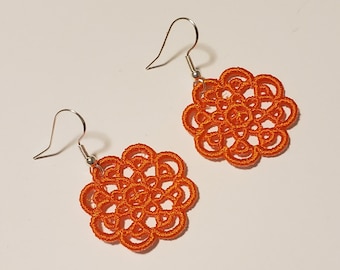 Earrings, Round Flower, Lace, Filagree, Embroidered, Sterling Silver, Polyester, Nickel Free, Lead Free