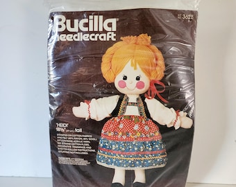 Bucilla Needlecraft 18 1/2 in. Tall Doll Kit, Heidi, Stamped Fabric, No. 3628 Vintage