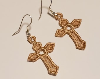 Earrings, Easter, Lamb, Cross, Lace, Filagree, Embroidered, Sterling Silver, Polyester, Nickel Free, Lead Free