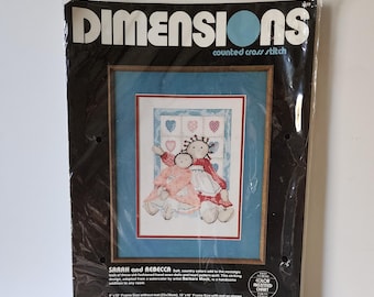 Dimensions, Counted Cross Stitch, Sarah and Rebecca 1986 Vintage Kit, Sealed Kit #3619
