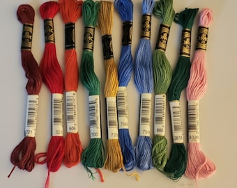 DMC Thread, Cotton Floss, 10 Colors, Embroidery Thread
