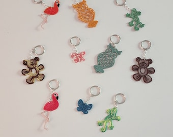 Lace Embroidered Keychains: Filigree Animal & Floral Designs