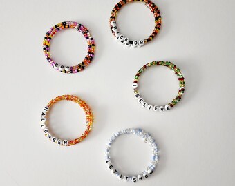 Holiday Beaded Memory Wire Bracelet: Halloween, Christmas, One Size