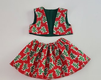 18-inch Doll Clothes: Christmas Tree Skirt & Vest Set