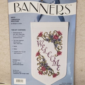 Banners, Design Welcome Carnation 08253, Counted Cross Stitch Embroidery Kit