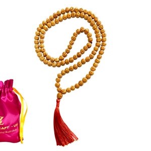 Zillion Craft unknotted  Rudraksha bead necklace for Yoga and meditation. Five face 108 pure himalayan Rudraksha prayer bead with guru bead.