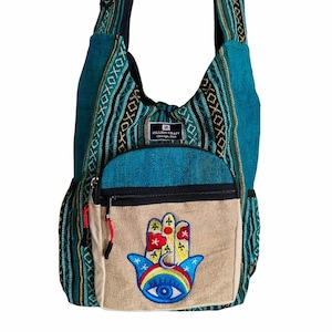 Zillion Craft cross body messenger bag. Eco friendly strong Hemp fabric from Nepal. Hand made embroidery design crossbody bag.